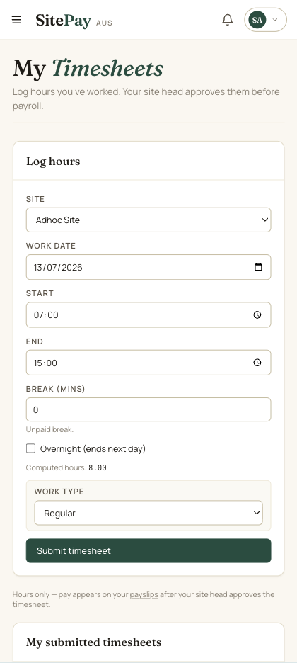Workers log hours from their phone